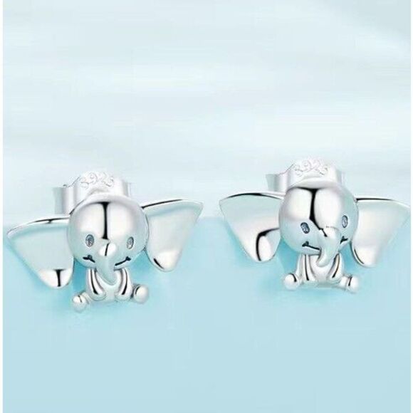 925 Sterling Silver Tiny Elephant Stud Earrings - Picture 2 of 7